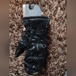 Apana Black Liquid Shine Quilted Mittens S/M